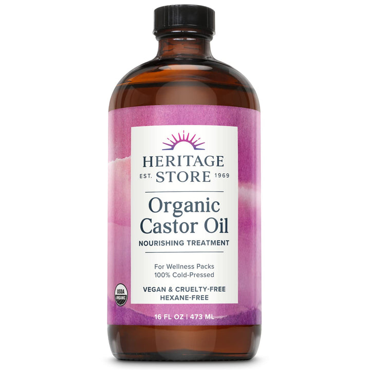 Organic Castor Oil - Glass Bottle - Nourishing Treatment for Hair and Skin - Eyelash Serum for Eyelashes, Brows, Castor Oil Packs - Cold Pressed, Hexane Free, Vegan 16Oz