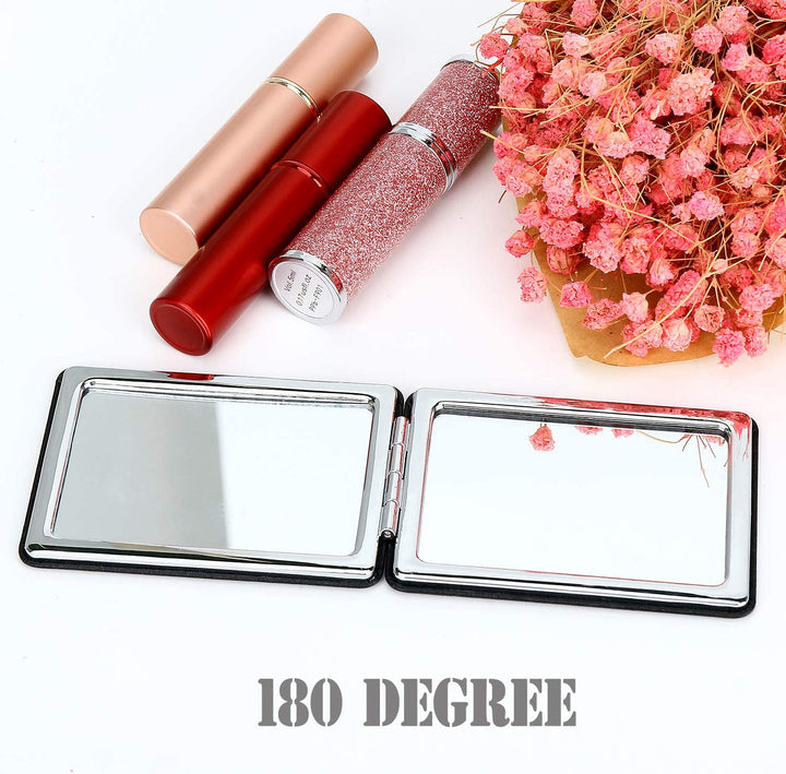 Compact Vanity Mirror for Men, Black, Travel Makeup Mirror for Handbag Pocket Wallet, Portable Double-Sided Magnifying Cosmetic Mirror for Daily, Work, Business