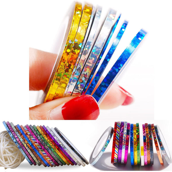 Nail Art Striping Tape Lines,36 Rolls Nail Stickers,Gold Silver Laser Nail Stripe Holographic