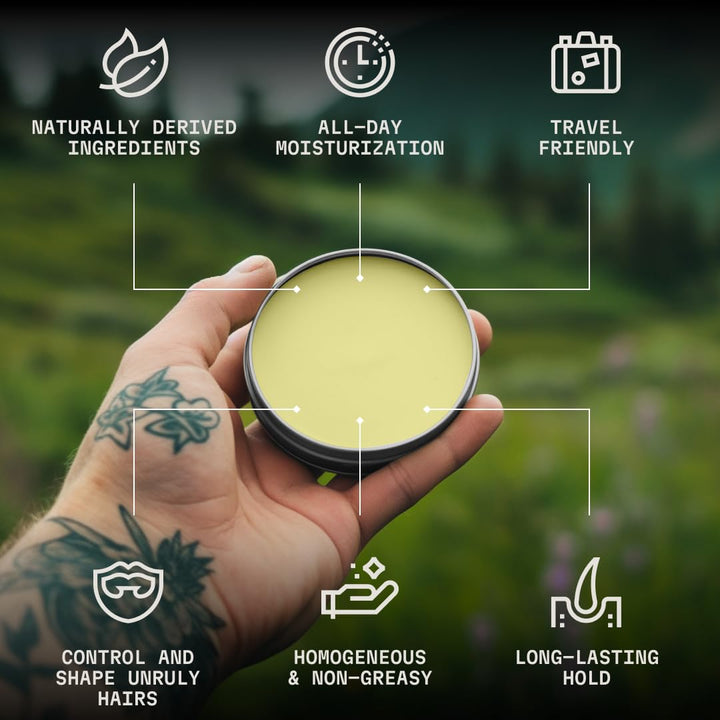 Mustache Wax Kit & Comb Set - 2 Oz, Medium/Strong Hold, Sandalwood Scent - Grooming Kit for Men with Pocket Mustache Comb & Beard Wax Alternative, Non-Greasy Styling