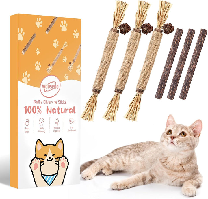 6 Pack Silvervine Sticks Cat Toy, Natural Chew Stick for Dental Care Teeth Cleaning,Matatabi Cat Nip Treat Toys for Indoor Cats& Kittens