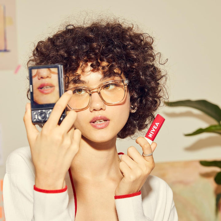 Lip Care, Fruity Tinted Lip Balm Variety Pack, Cherry, Strawberry, Blackberry and Watermelon Flavors, 3-In-1 Moisture, Repair and Color, 0.17 Oz Stick, Pack of 4