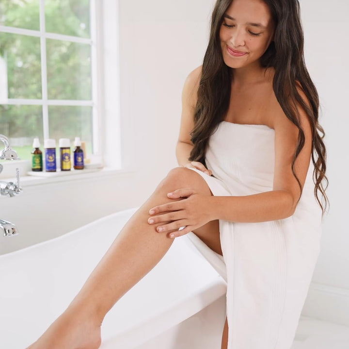 after Shower Body Oil for Women - Organic Face Oil & Body Moisturizer for Dry Skin with Sweet Almond, Jojoba, Olive, Lavender and Vitamin E Oil - Natural Clean Skincare, 4 Oz