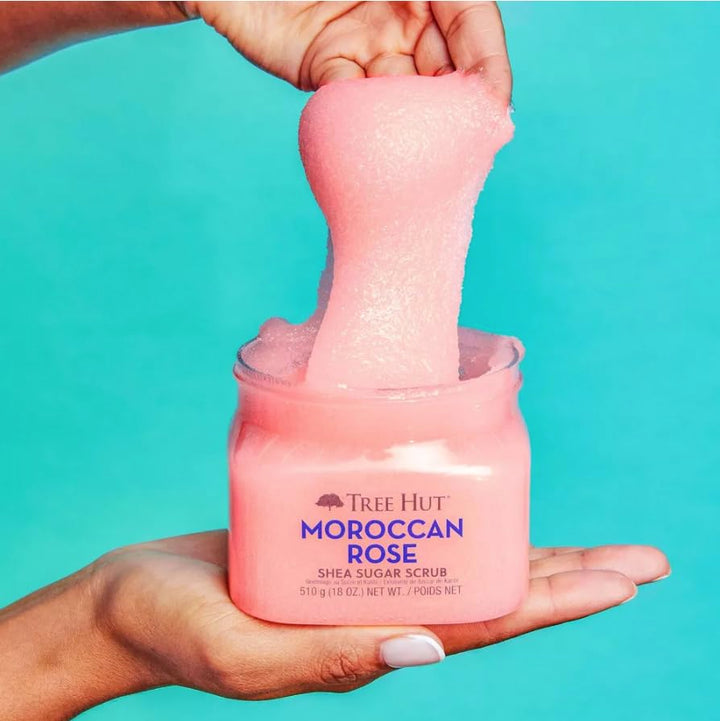 Moroccan Rose Shea Sugar Scrub, Exfoliating, Hydrating & Moisturizing Body Scrub with Shea Butter & Nourishing Essential Oils, Smooth & Soften Skin, 18 Oz