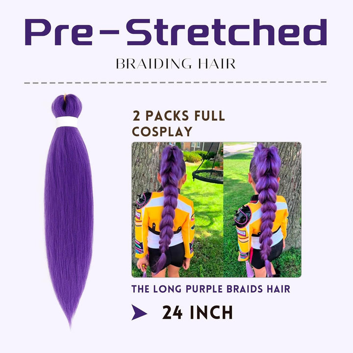 Purple Braiding Hair, Rumi Hair Extensions Purple, Long Rumi Wig Hair Extensions for Braids, Synthetic Crochet Braiding Twist Hair Halloween Costume Cosplay (24IN)
