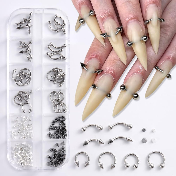 3D Mini Metal Punk Nail Art Studs Mixed Sizes Gold Black Cone Spikes Alloy Nail Rivets Jewelry for Women Goth Nail Art Charms Nails Accessories DIY Crafts Decorations