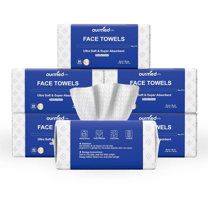 Face Towels, Disposable Biodegradable Clean Facial Towels for Sensitive Skin, Lint- Free Face Cloths for Makeup Remover, Skincare and Women Cleaning, Dry Wipes,100 Count Dot Texture