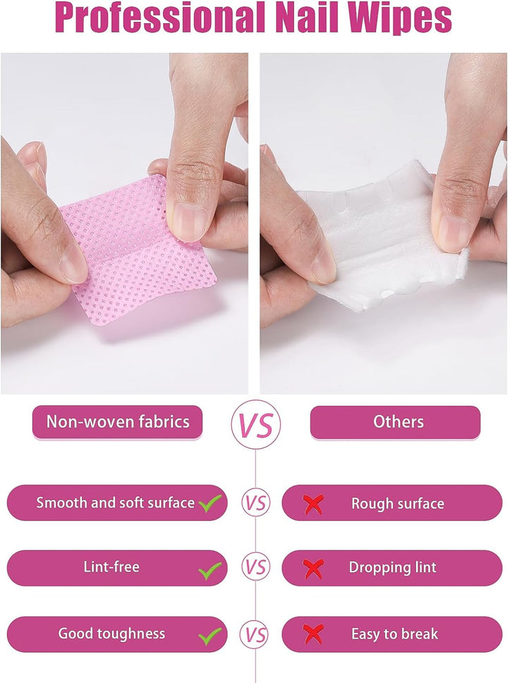 Lint Free Nail Wipes, 400 PCS Non-Woven Fabric Nail Cleaning Pads Pink Lash Extensions Glue Cleaning Wipes Salon Supplies