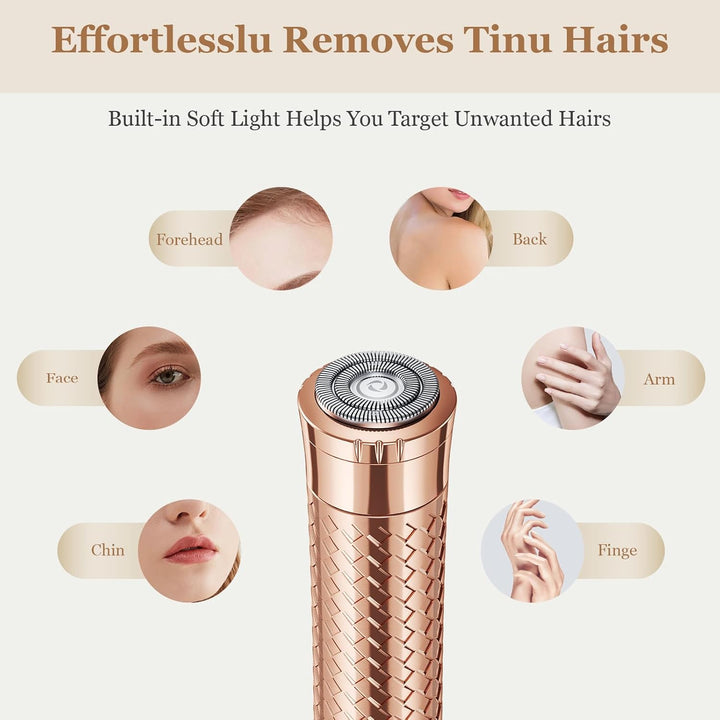 Facial Hair Removal for Women, Rechargeable Hair Removal Device, Painless Face Electric Razor/Shaver for Lip, Arms, Face, Peach Fuzz (Gold)
