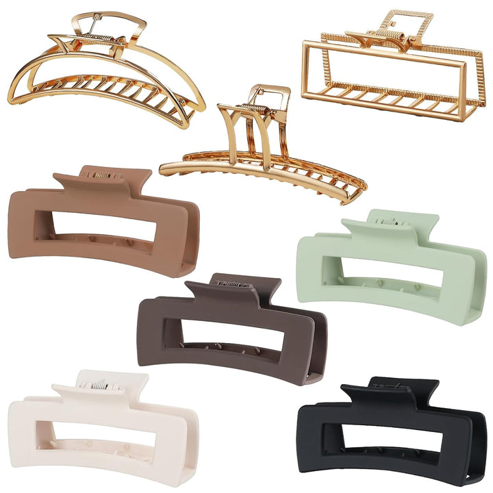 8 Pcs Large Hair Claw Clips 4.1 Inch Non-Slip Big Square Matte Claws for Women, Strong Hold Banana Clips for Thick Thin Hair