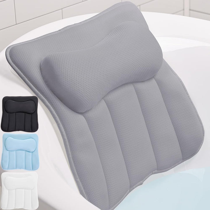 Bath Pillow for Tub with Powerful Suction Cups, Headrest Bathtub Pillows for Neck and Back Support, Machine Washable, Bathtub Accessories for Women, Relaxing Spa Gift Essentials, White