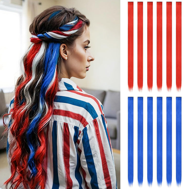 Colored Clip in Hair Extensions - 10 PCS Skyblue Light Blue Highlighted Hair Piece Straight Synthetic Clip in Hairpieces for Women 22 Inch