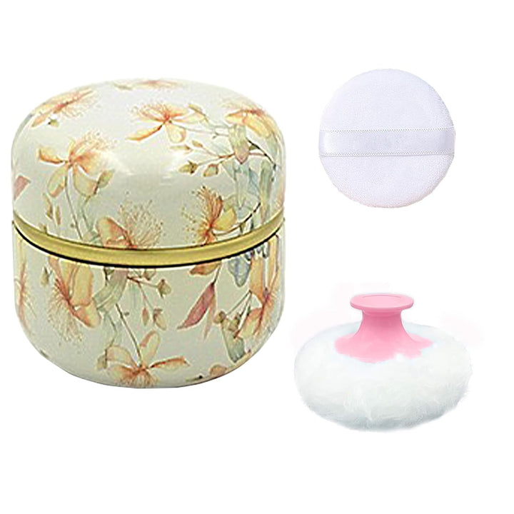 Body Powder Puff and Container for Dusting Powder, Women Powder Puff and Powder Case for Bath and Travel (Romantic Flowers)
