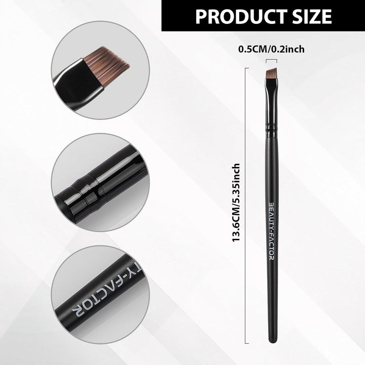 Angled Eyeliner Brush - Precision Ultral Thin Angle Eye Liner Brushes Fine Point with Flat Synthetic Bristles for Brow Powder, Smooth Gel, Cream, or Liquid for Creating Sharp Lines, Detailed Eye Looks