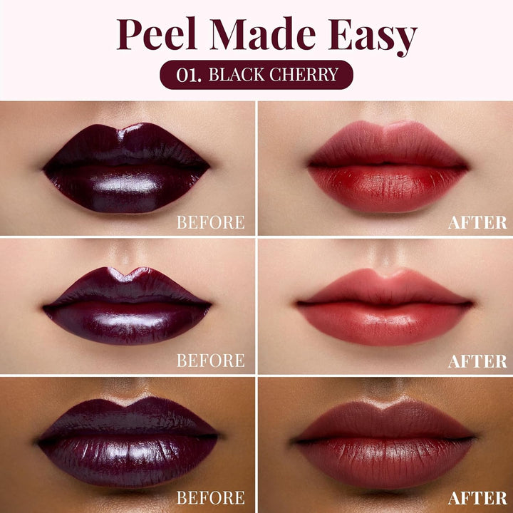 Ink Peel off Lip Stain - Long Lasting, Transfer-Proof, Waterproof Korean Lip Tint with Color-Changing Peel-Off Formula (01 BLACK CHERRY)