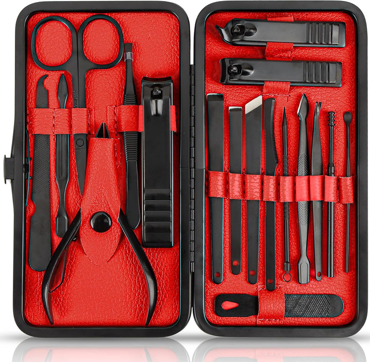 Nail Clippers Professional Nail Kit or Manicure Kit for Women and Men, Stocking Stuffers or Groomsmen Gifts 16Pcs Pedicure Set for Fingernail, Toenail Clippers with Travel Case