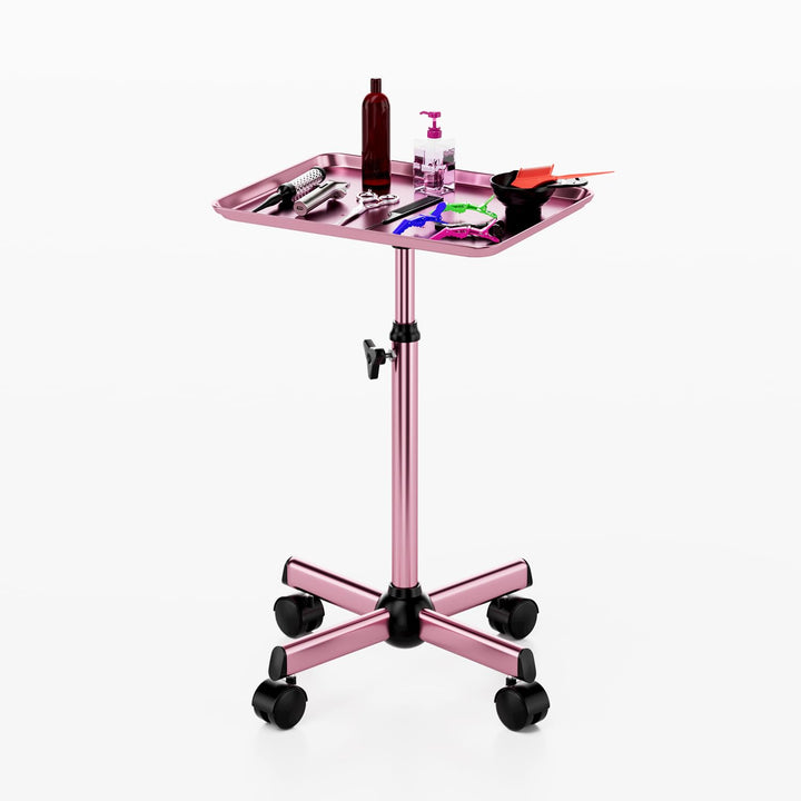 Salon Tray Cart Rolling Tray Spa Tray,Tattoo Tray Dental Tray Height Adjustable,Salon Tray on Wheels Premium Metal Rolling Trolley,Pink