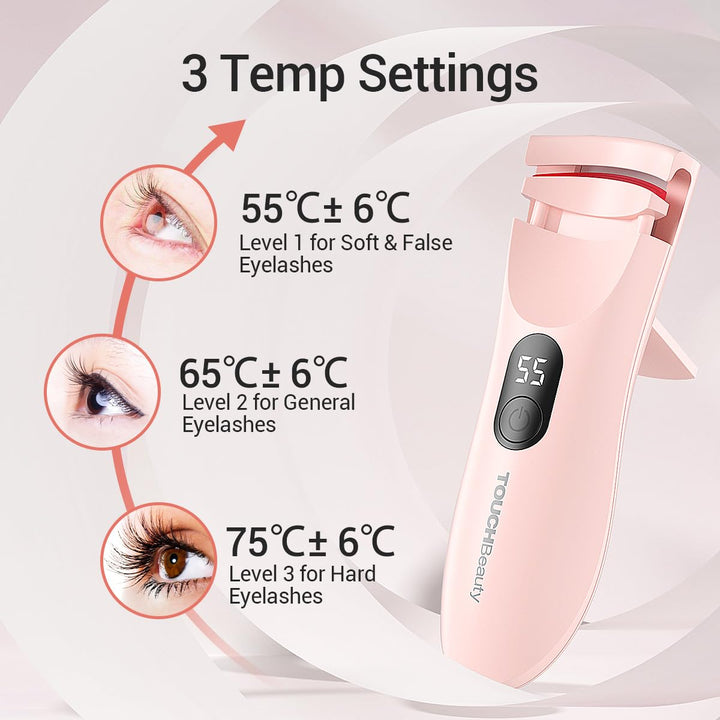 Rechargeable Heated Eyelash Curler with LED Display, Featuring 3-Level Adjustable Temperature for a Natural, Long-Lasting Curl (Up to 24 Hours) Ag-2316-Pink