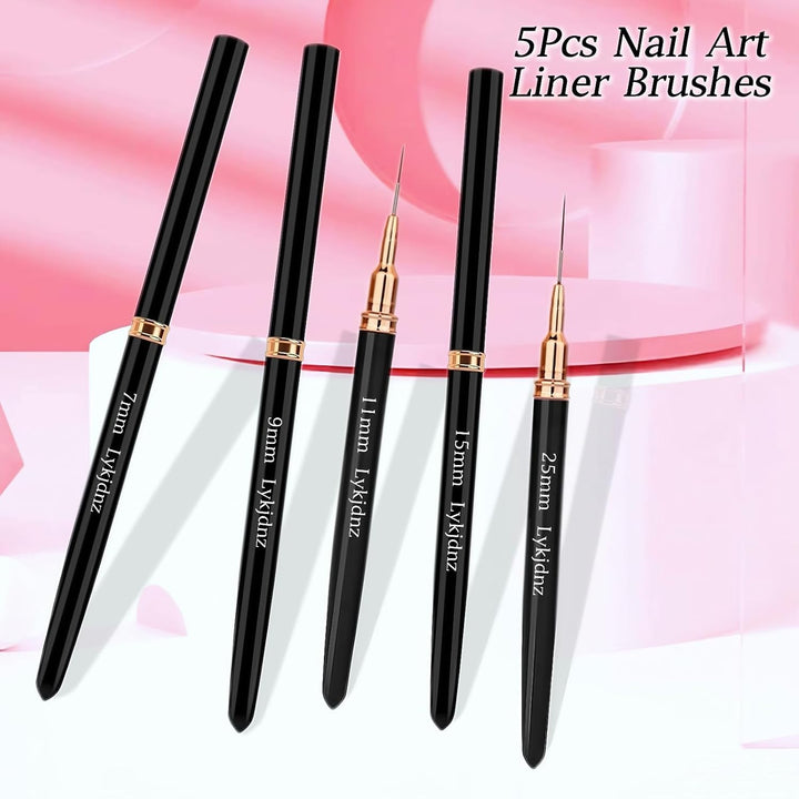 5Pcs Nail Art Liner Brushes, Liner Brush for Nails Gel, Thin Nail Art Brush, Sizes 7/9/11/15/25Mm. 3Pcs Nail Art Clean up Brushes, for Nail Design Painting Diy and Clean Polish Mistake on the Cuticles