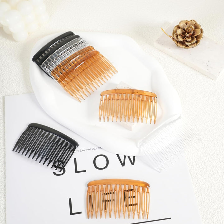 24 PCS Hair Side Combs for Women Fine Thin Hair, 14 Teeth Decorative Hair Combs for Women Girls Bridal Wedding Veil,Wide, Black, Transparent, Light Coffee