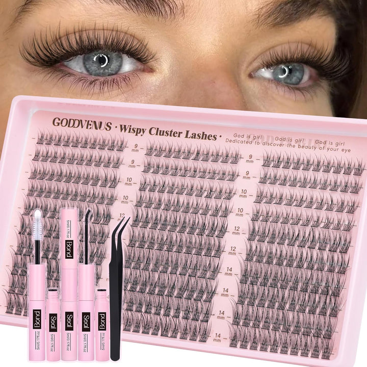 Lash Clusters Kit Wispy Eyelash Clusters Lashes Natural DIY Lash Extension Kit 10-16Mm Cluster Eyelash Extensions Kit 300Pcs C Curl Individual Lashes Cluster Eyelash (No Tweezers)