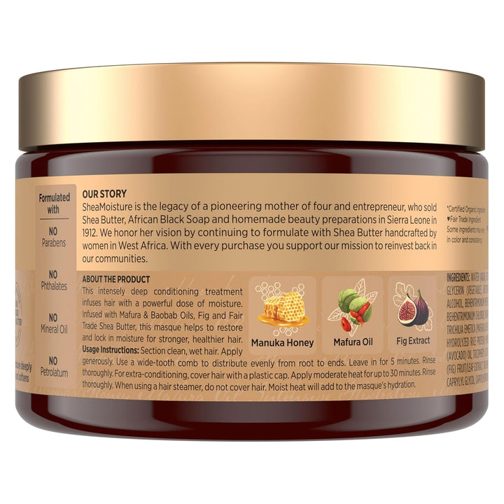 Intensive Hydration Hair Masque Manuka Honey & Mafura Oil for Dry, Damaged Hair Deep Conditioning Hair Treatment 11.5 Oz