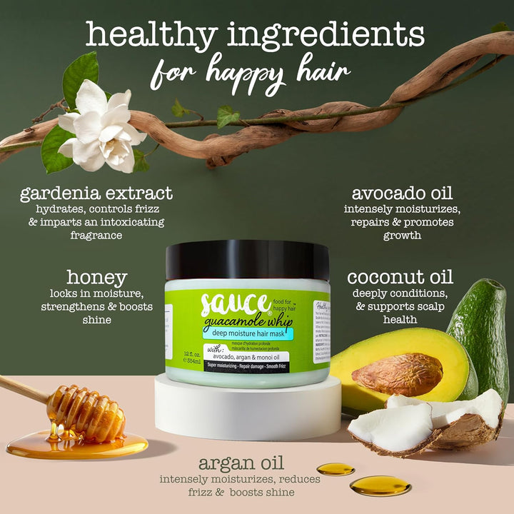 Guacamole Whip Hair Mask - Deep Conditioning Hair Mask for All Hair Types W/Avocado, Honey & Argan Oil - 12 Fl Oz Hair Mask for Dry, Damaged & Frizzy Hair (Guacamole)