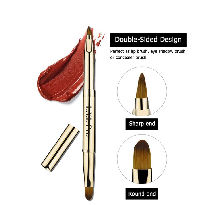 Gold Retractable Lip Makeup Brushes Double-Ended Retractable Lip Brush Travel Lipstick Gloss Makeup Brush for Christmas Gifts