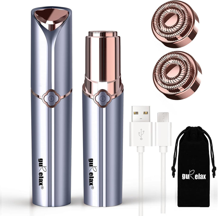 Facial Hair Removal for Women, Electric Painless Rechargeable Facial Hair Remover for Face, Lip, Chin with 2 X Replacement Heads