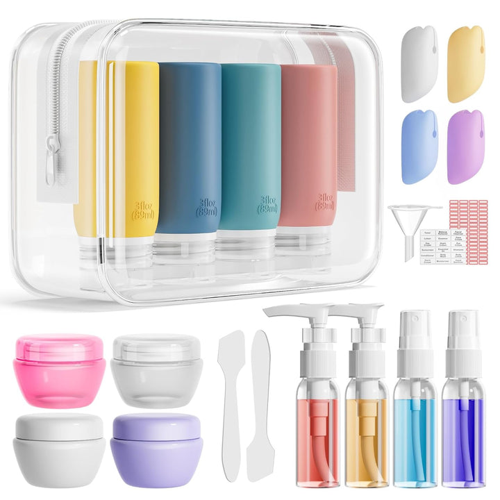 21 Pack Leak Proof Silicone Travel Bottles Set, TSA Approved Containers for Toiletries, Travel Size Accessories and Shampoo Conditioner Bottles with Toiletry Bag (BPA Free)