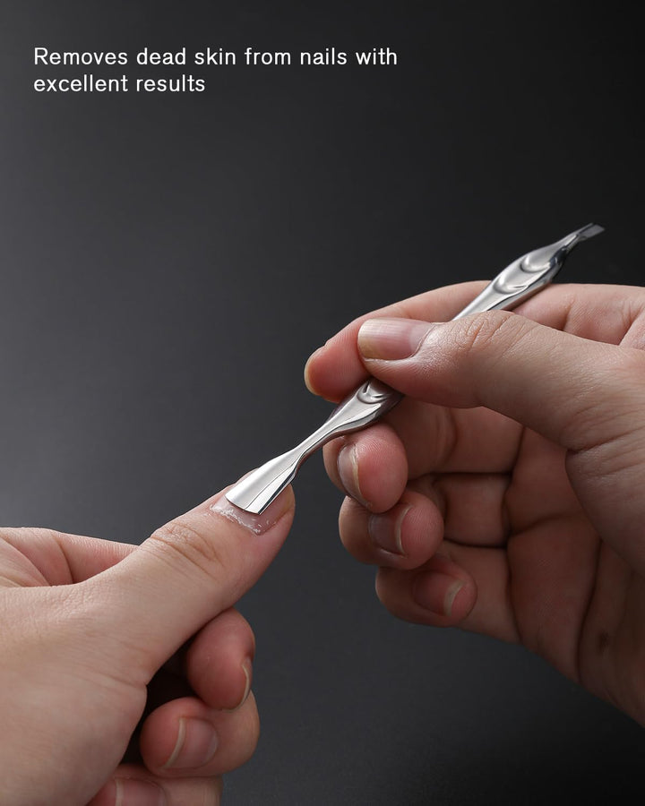 Cuticle Pusher with Fork, 2-In-1 Cuticle Trimmer Nail Care Tool, Stainless Steel Cuticle Remover Tool for Manicures and Pedicures - Silver