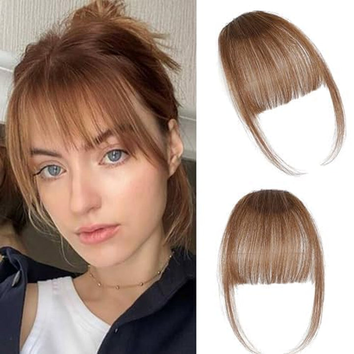 Clip in Bangs 100% Real Human Hair Extensions Wispy Natural Black Fake Bangs Hair Clip on Bangs for Women Fringe with Temples Hairpieces Faux Bangs for Daily Wear
