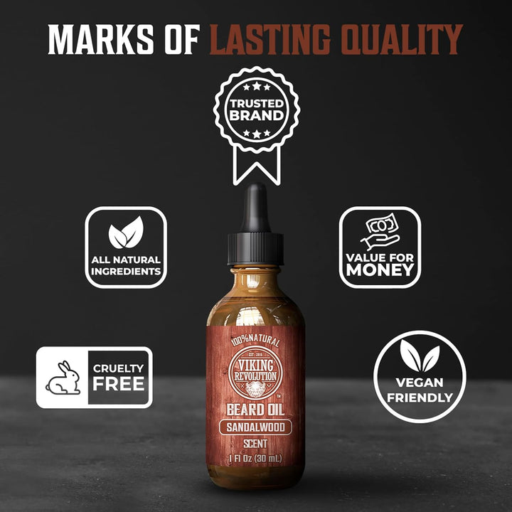 Sandalwood Beard Oil for Men - Natural Mens Beard Oil with Argan Oil and Jojoba Oil - Beard Softener, Strengthens and Moisturizes - Beard Conditioner for Men (Sandalwood, 1 Pack)