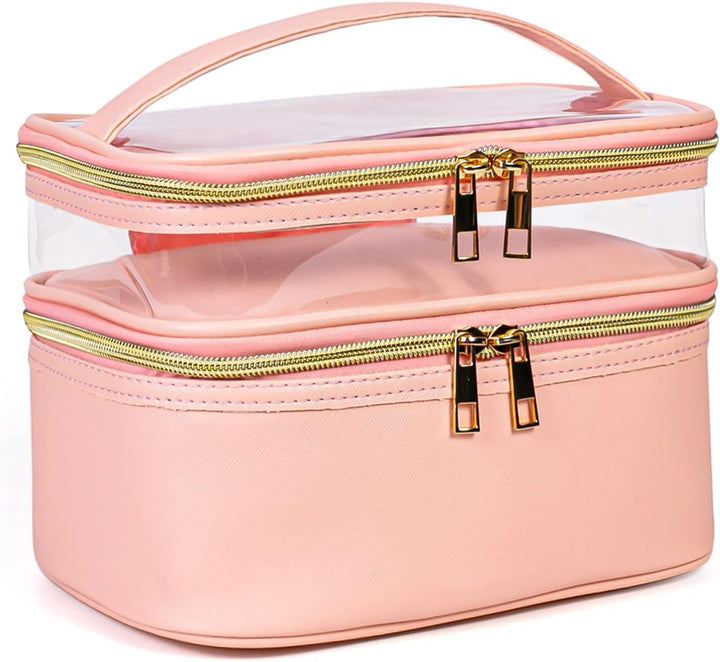 Double-Layer Cosmetic Bag Makeup Bag Travel Makeup Bag Makeup Bags for Women Cosmetics Cases Portable Waterproof Foldable (Leopard)