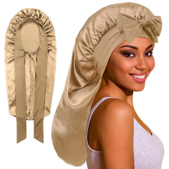 Long Bonnet Satin Hair Silk Bonnet for Sleeping Women, Silky Bonnets for Women with Tie Band, Sleep Cap for Braids Curly Hair
