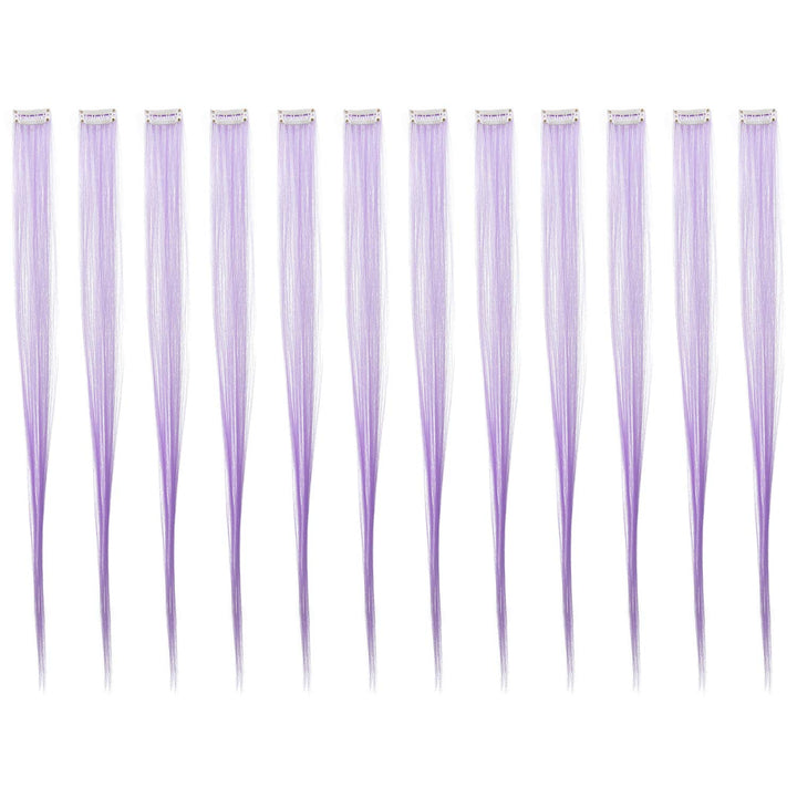 12 Pcs Straight One Color Party Highlights Clip on in Hair Extensions Colored Hair Streak Synthetic Hairpieces (Teal Blue)