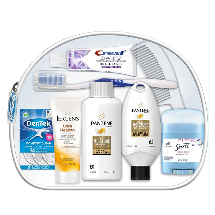 Women'S Deluxe 10 Piece Kit with Travel Size TSA Compliant Essentials Featuring: Pantene Hair Products in Reusable Toiletry Zippered Bag