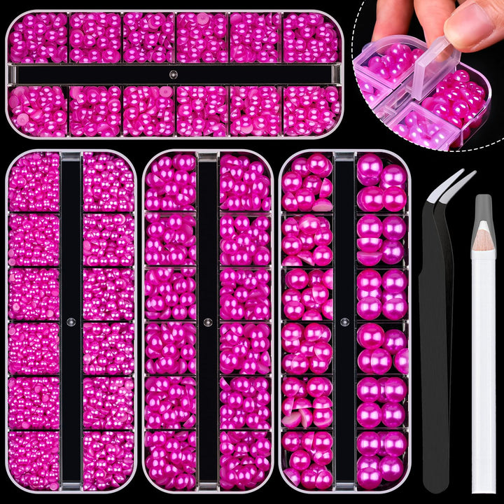 Nail Art Flat Back Half round Pearl Kits 3, Mixed Sizes 6000 Pcs White Small Pearls for Nails with Picking Tools for Graduation Cap Decorations Home DIY Body Face Craft Salon Use