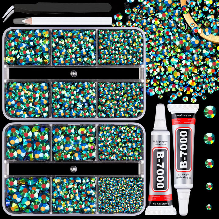 13000Pcs Flatback Pearls for Crafting (White), Assorted Size 2/3/4/5/6/8/10Mm Half Pearl Bead Gems with 3Pcs 10Ml B7000 Jewelry Glue, Bedazzling Kit for Crafts Shoes Graduation Cap Nail Art