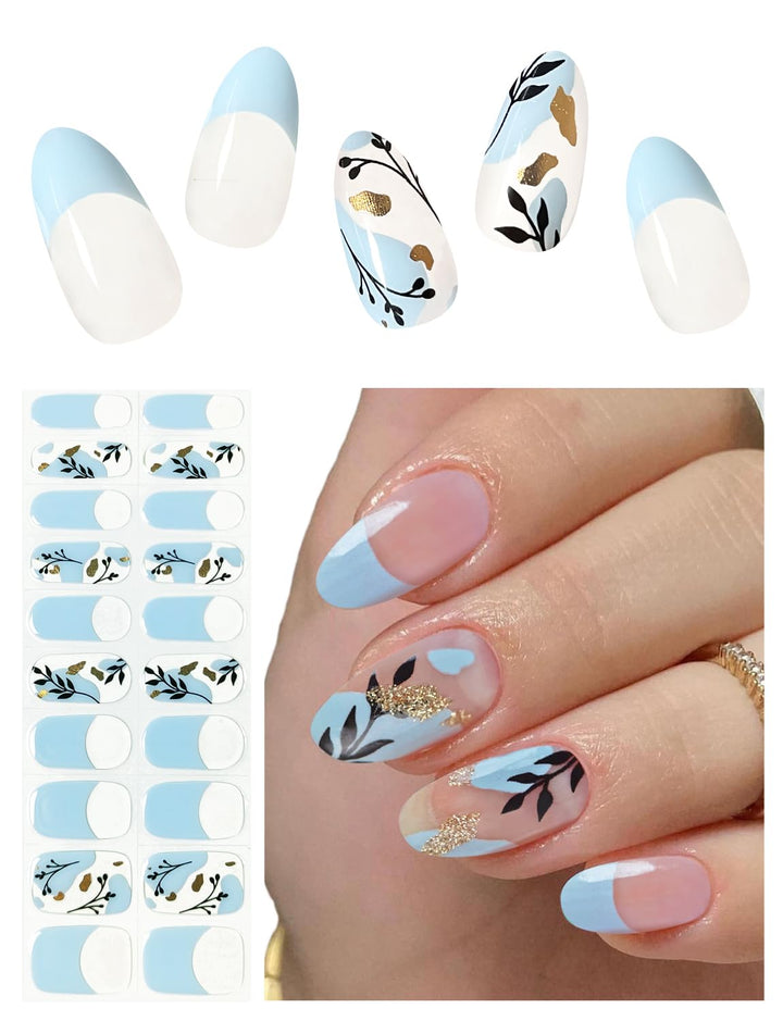 Semi Cured Gel Nail Strips (A White French Tip), Clear Base, 20 Pcs Gel Nail Wraps, Stickers, UV Light Required, Salon Quality, Long Lasting