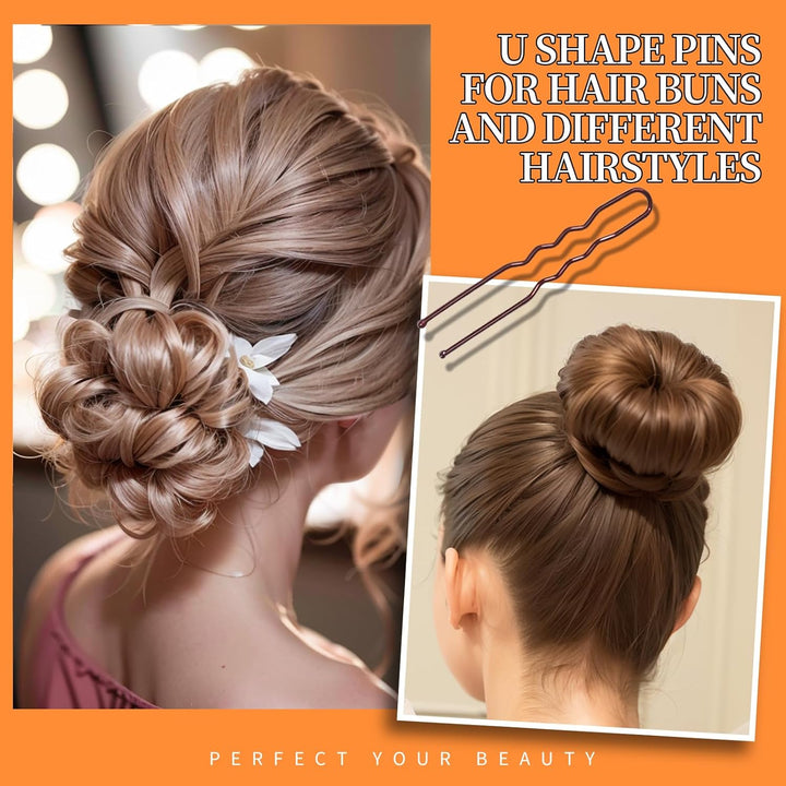 300Pcs Bobby Pins Hair Pins Kit, 100 Hair Pin for Women 100 Bobby Pins Brown and 100 Hair Bands, Hair Pins for Buns 2Inch 2.36Inch 2.75Inch