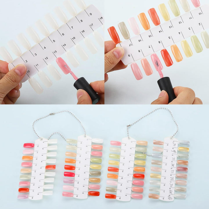 6 Sets 216 Tips Nail Color Swatch, Double Layer Tips Clear Nail Color Display Palette Paint Practice Color Chart Swatches