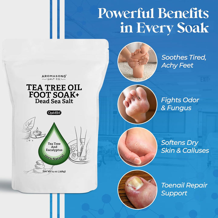 Tea Tree Foot Soak with Magnesium Flakes and Dead Sea Foot Soaking Salts - Pedicure Tea Tree Oil Foot Soak for Dry Cracked Feet-Athlete'S Callus Remover- Eliminates Odor- Packaging May Vary