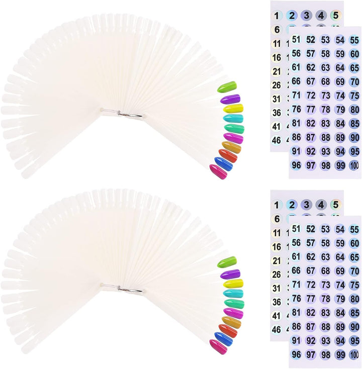 100 Ps Fan-Shaped Nail Swatch Sticks with Number Stickers, Nail Practice Sticks, Color Display Wheel, Sample Tips(Transparent)