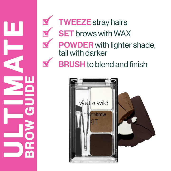 Ultimate Eyebrow Makeup Kit, Long-Lasting Matte Brow Powder, Tweezers, Wax & Brush, Built-In Mirror, Purse-Friendly Compact - Dark Brown
