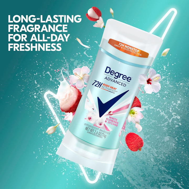 Advanced Protection Antiperspirant Deodorant White Flowers & Lychee for 72-Hour Sweat & Odor Control for Women, with Body Heat Activated Technology, 2.6 Oz