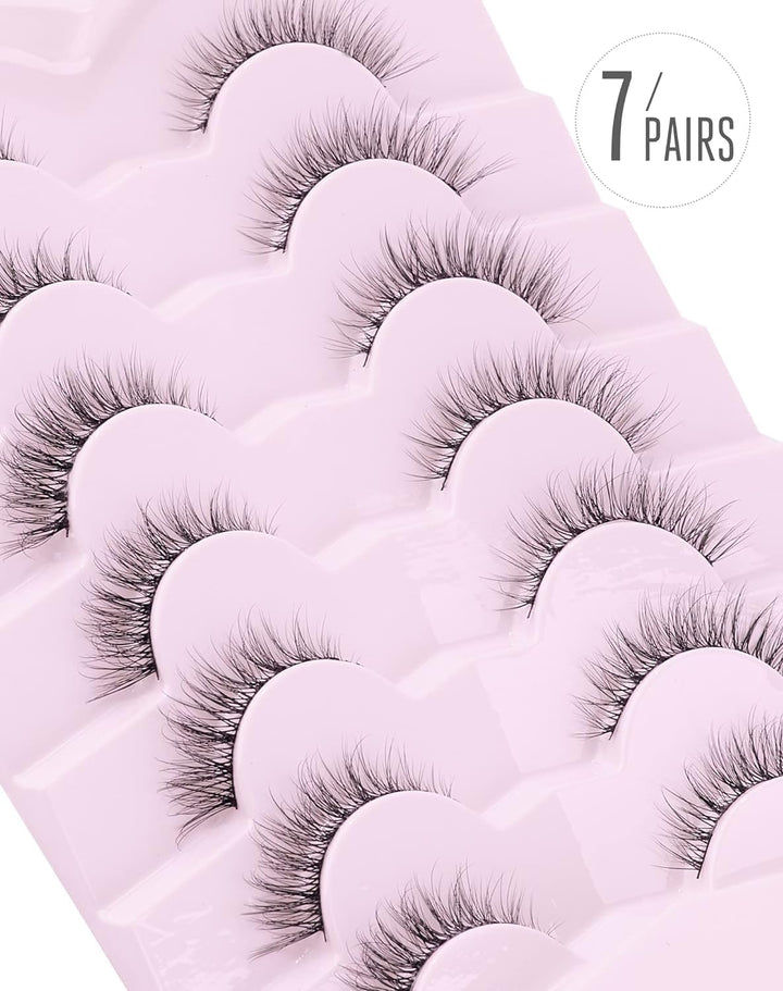 Natural Lashes Wispy Lashes Natural Look False Eyelashes Natural Flared Eyelashes False Eye Lashes Soft Fluffy Lashes 7 Pairs D1 Natural (6-13MM)