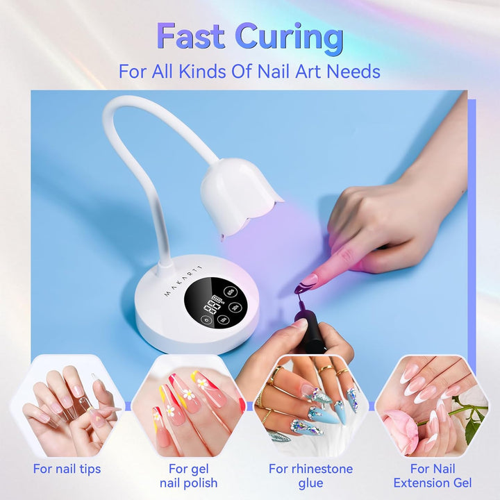 Mini UV Light for Gel Nails Polish Luminoza 30W Rechargeable LED Nail Dryer Lamp with 4 Timers & Auto Sensor, Fast Curing Goosenecks Lamp for Home DIY Manicure, Black & White