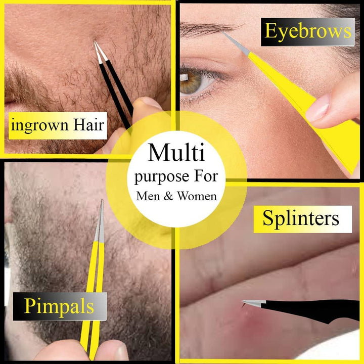 Super Sharp Pointed Tweezers Precision Fine Point Tip Ingrown Hair Removal Kit - Extra Thin Stainless Facial Hair Remover for Face