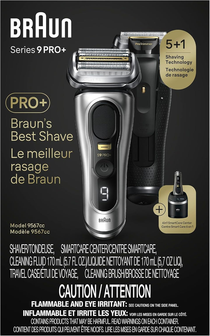 Series 9 PRO+ Electric Razor for Men, 5 Pro Shave Elements & Precision Long Hair Trimmer, 6In1 Smartcare Center, Wet & Dry Electric Razor for Smooth Skin with 60Min Battery Runtime, 9567Cc